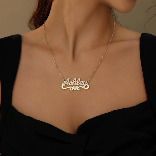 Woman Wearing Iced Heart Personalized Necklace