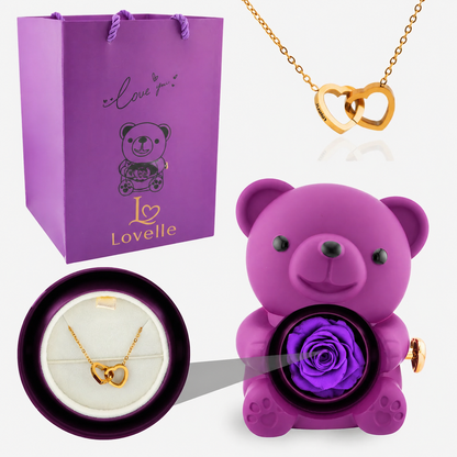 Forever Rose Bear Gift Set with Personalized Necklace