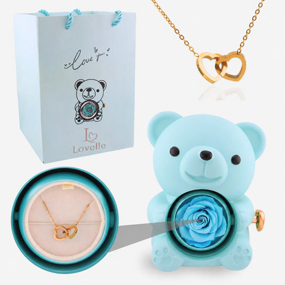 Forever Rose Bear Gift Set with Personalized Necklace