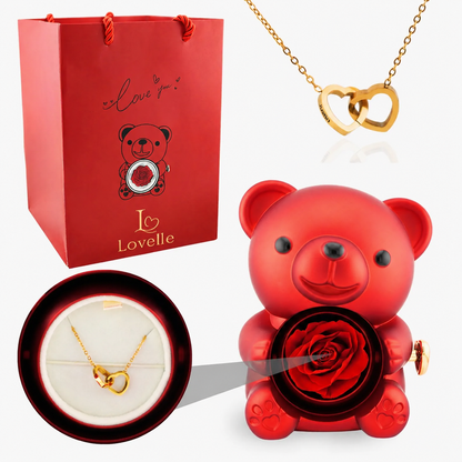 Forever Rose Bear Gift Set with Personalized Necklace