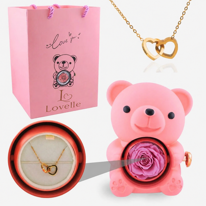 Forever Rose Bear Gift Set with Personalized Necklace