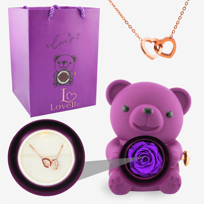 Forever Rose Bear Gift Set with Personalized Necklace