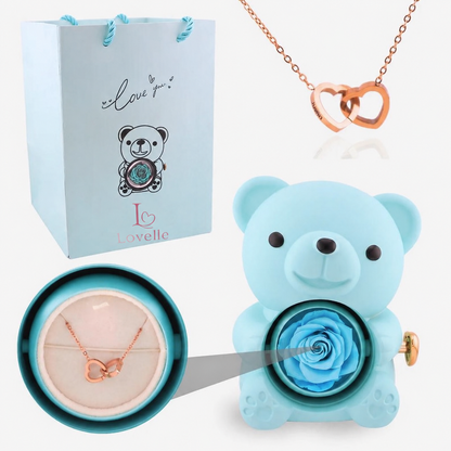 Forever Rose Bear Gift Set with Personalized Necklace