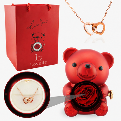 Forever Rose Bear Gift Set with Personalized Necklace