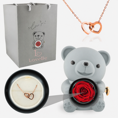Forever Rose Bear Gift Set with Personalized Necklace