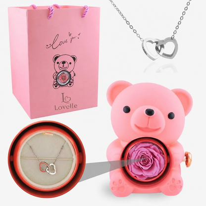 Forever Rose Bear Gift Set with Personalized Necklace