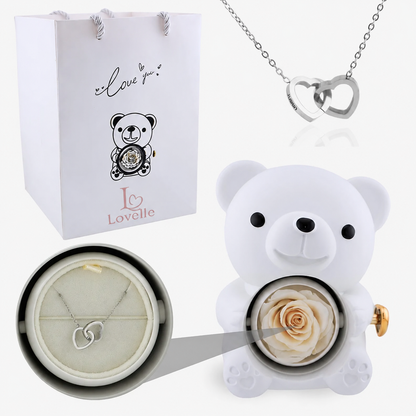 Forever Rose Bear Gift Set with Personalized Necklace
