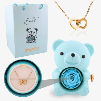 Forever Rose Bear Gift Set with Personalized Necklace