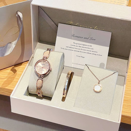 Elegant Rose Gold Watch & Jewelry Gift Set