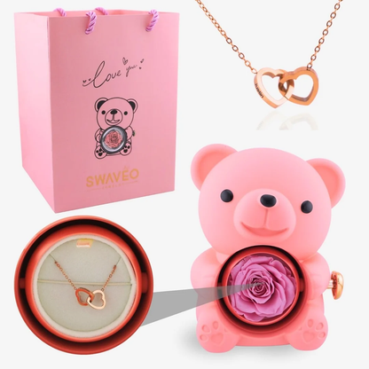 Forever Rose Bear Gift Set with Personalized Necklace
