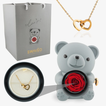 Forever Rose Bear Gift Set with Personalized Necklace