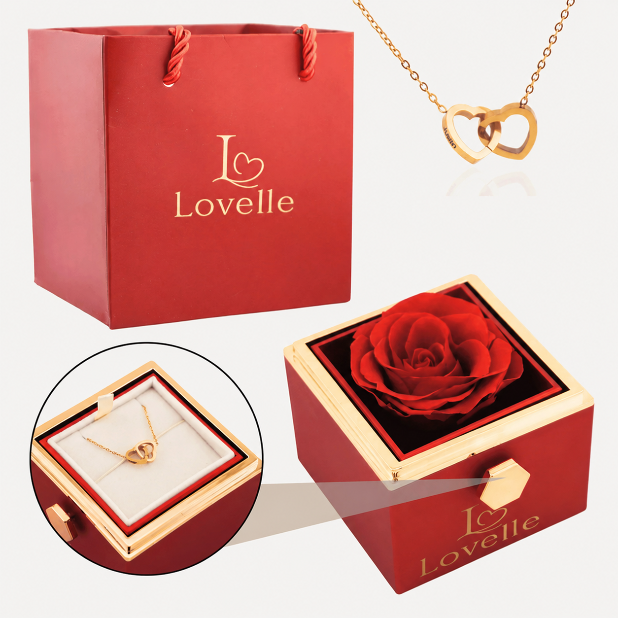 Eternal Rose Box with Personalized Heart Necklace by Lovelle