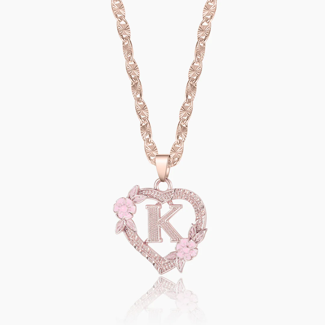 Woman Wearing Flower Initial Necklace