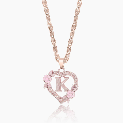 Woman Wearing Flower Initial Necklace