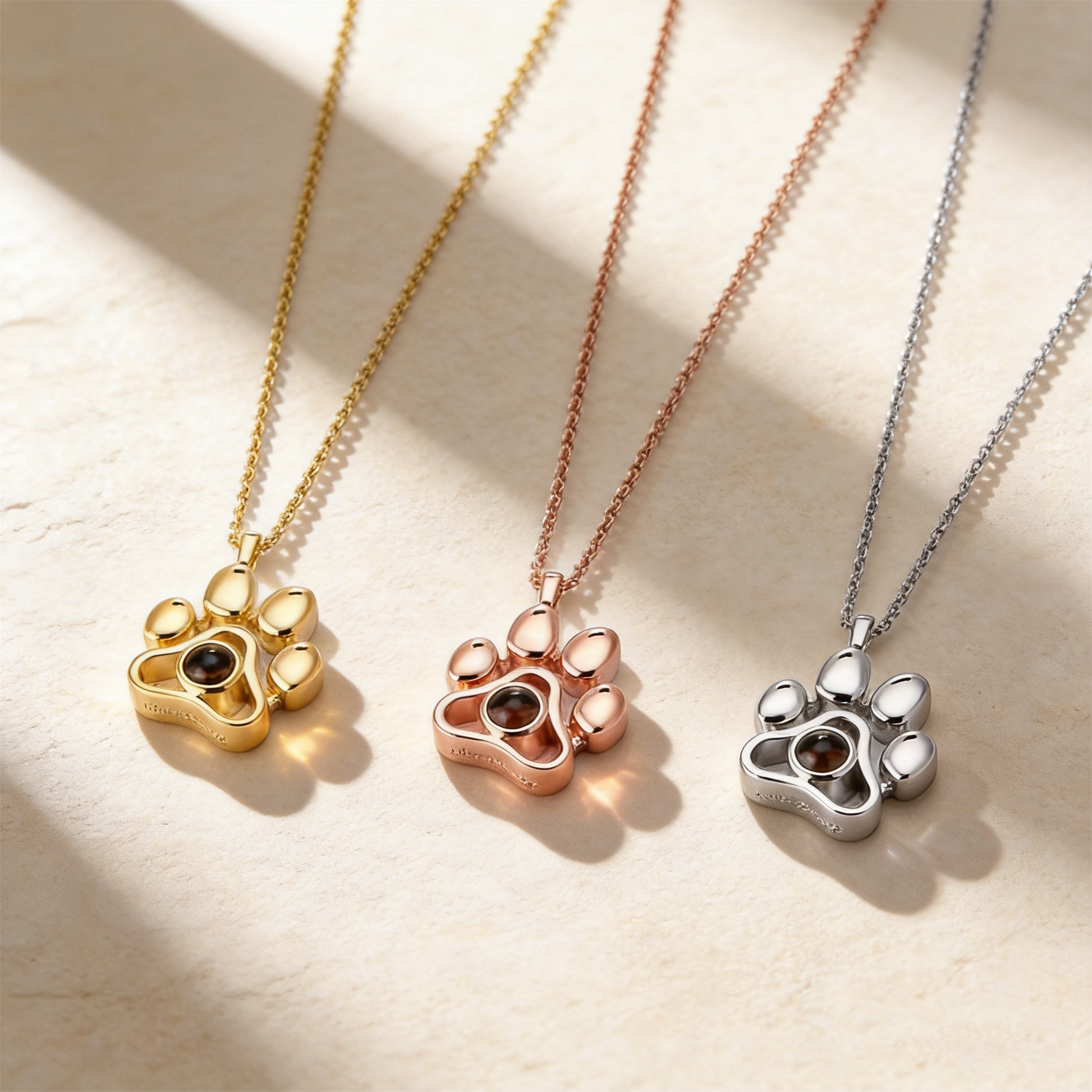 Woman Wearing Paw Photo Projection Necklace
