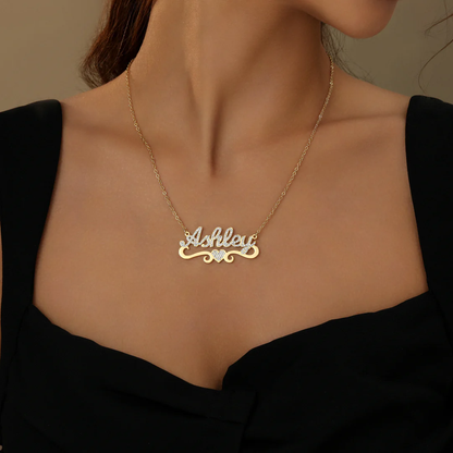 Woman Wearing Iced Heart Personalized Necklace