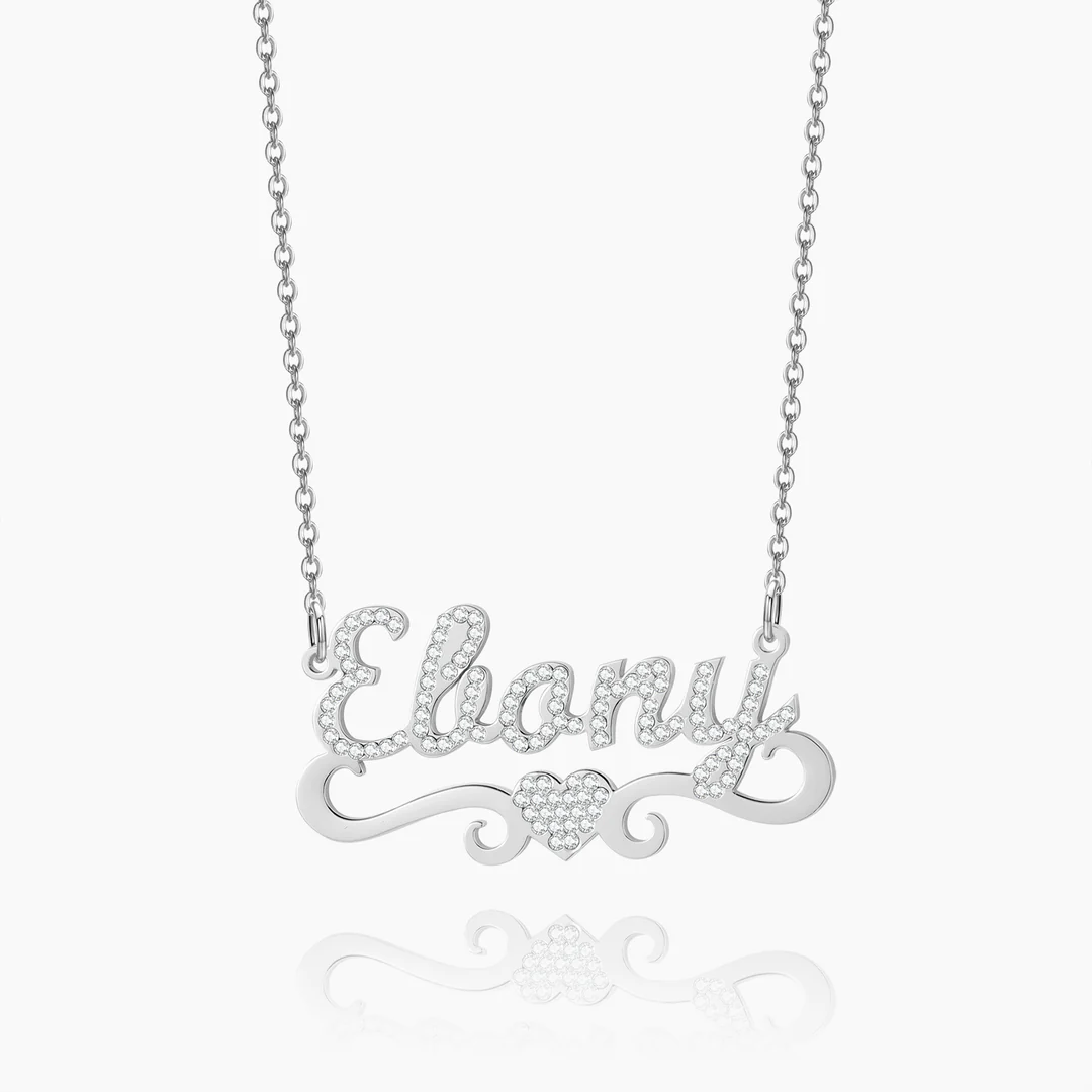 Close Up of Iced Heart Name Necklace