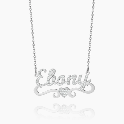Close Up of Iced Heart Name Necklace