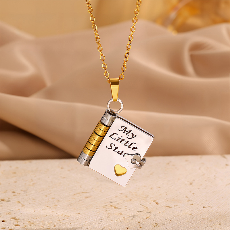 Opening Book Pendant Necklace with Custom Engraving