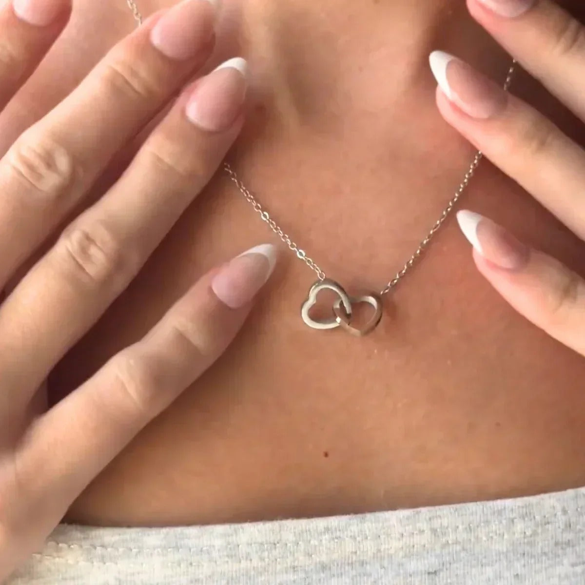 Woman Wearing Personalized Heart Necklace