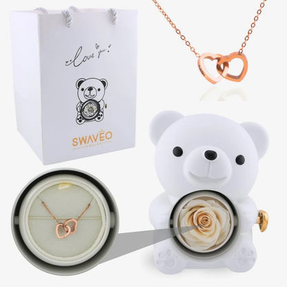 Forever Rose Bear Gift Set with Personalized Necklace