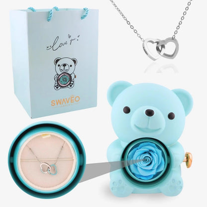 Forever Rose Bear Gift Set with Personalized Necklace